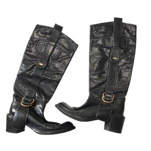 Chloé Early 2000s Black Leather Block Heel Boots, Size 39 EU, Made in Italy